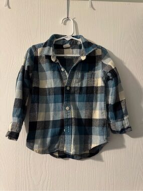 Carter's Blue Black Cream Plaid Button-Down Shirt